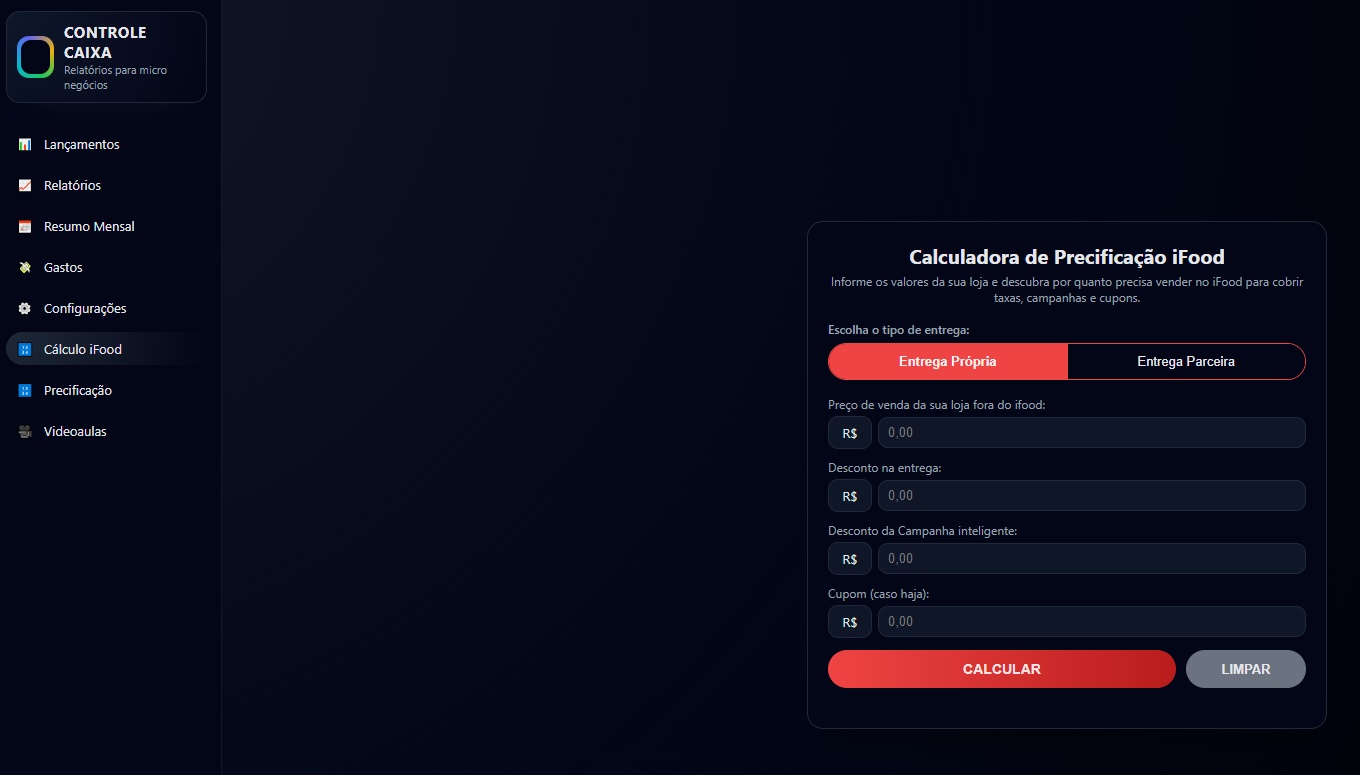 Aba Precificação iFood - versão desktop