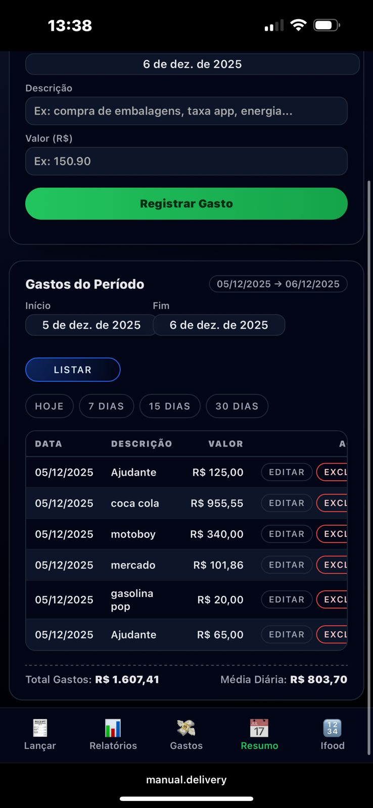 Caixa e gastos mobile